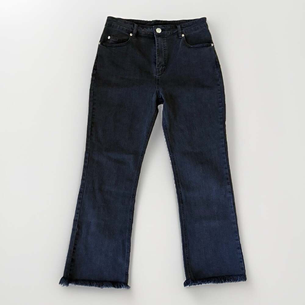 GIANNI BINI Women's Black Denim Jeans raw hem Slim Straight Stretch 5-Pocket L